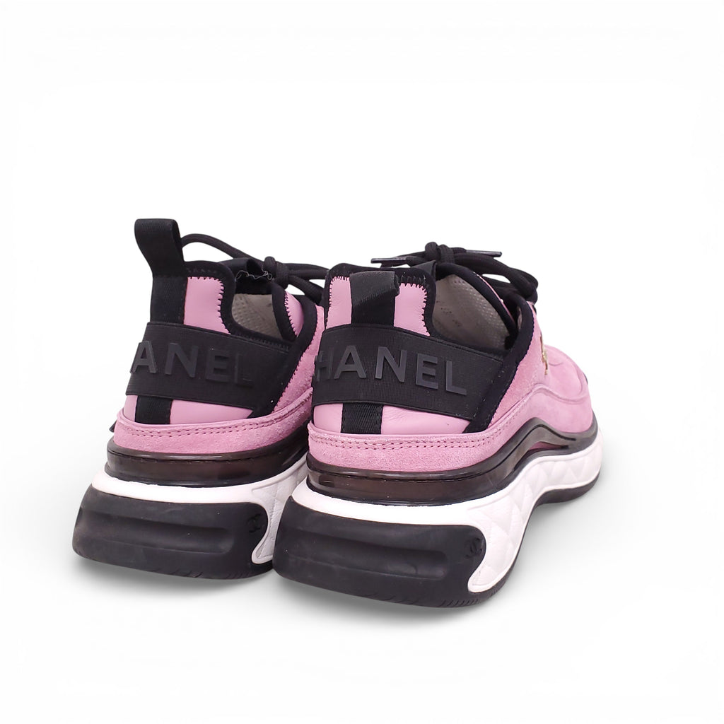 CHANEL PINK SUEDE SPORT LACE UP SNEAKERS - SIZE 38.5