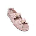 CHANEL PINK TWEED LOGO DAD SANDALS - SIZE 39