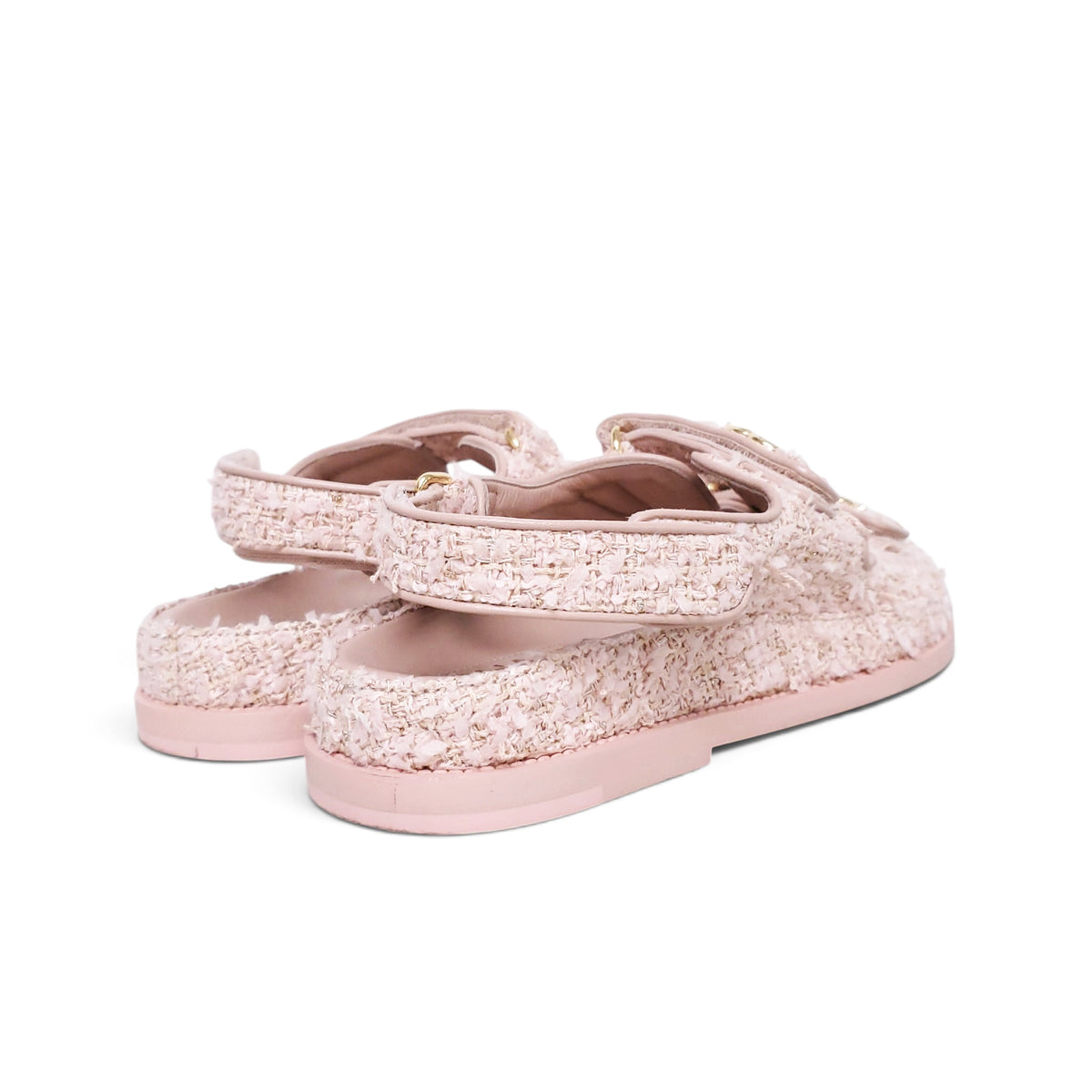 CHANEL PINK TWEED LOGO DAD SANDALS - SIZE 39