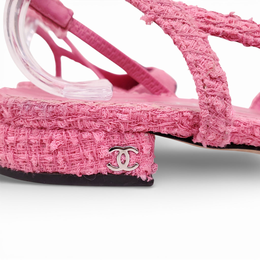 CHANEL PINK TWEED SLINGBACK FLATS - SIZE 38.5