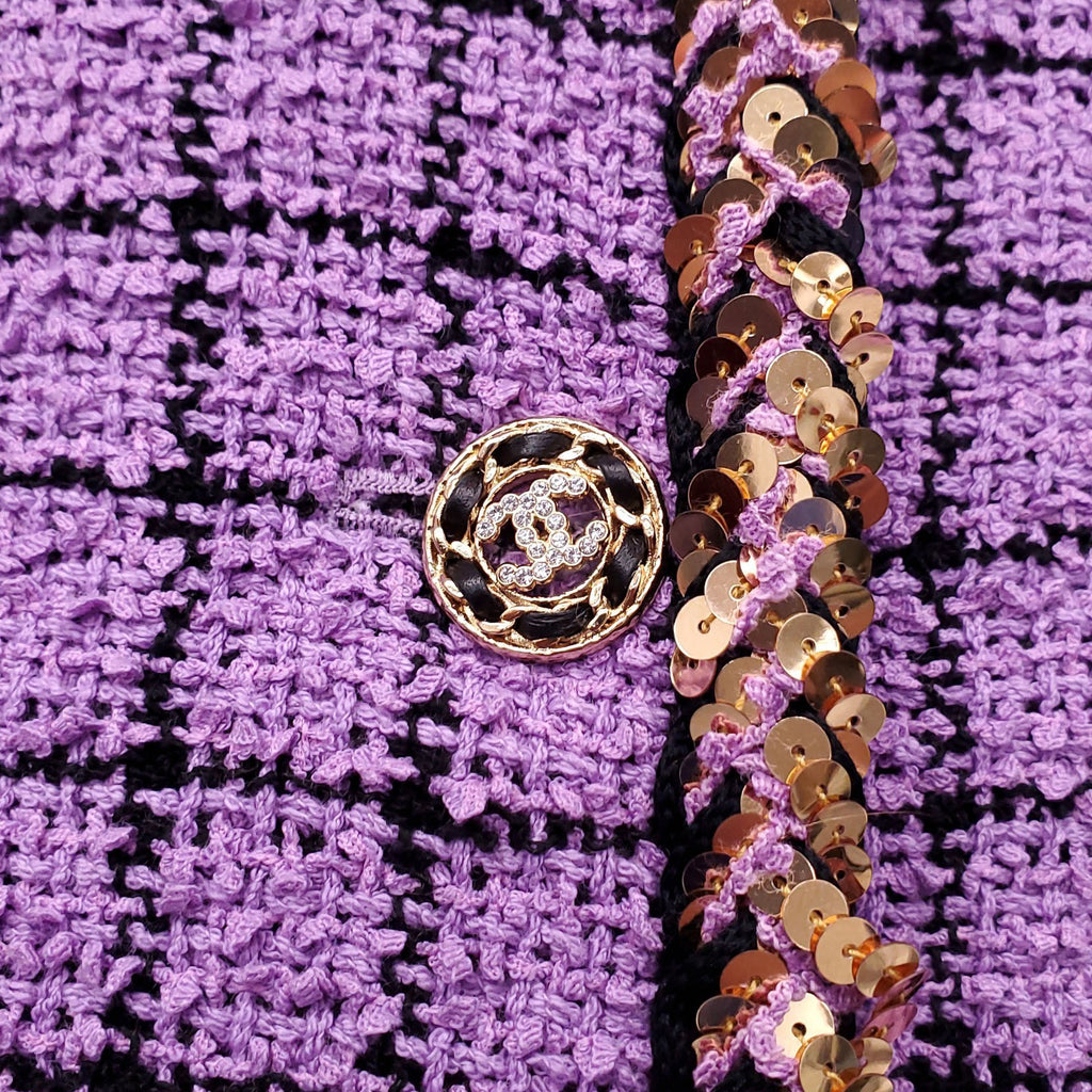 CHANEL PUPLE CHECK TWEED JACKET WITH SEQUINS - SIZE 40