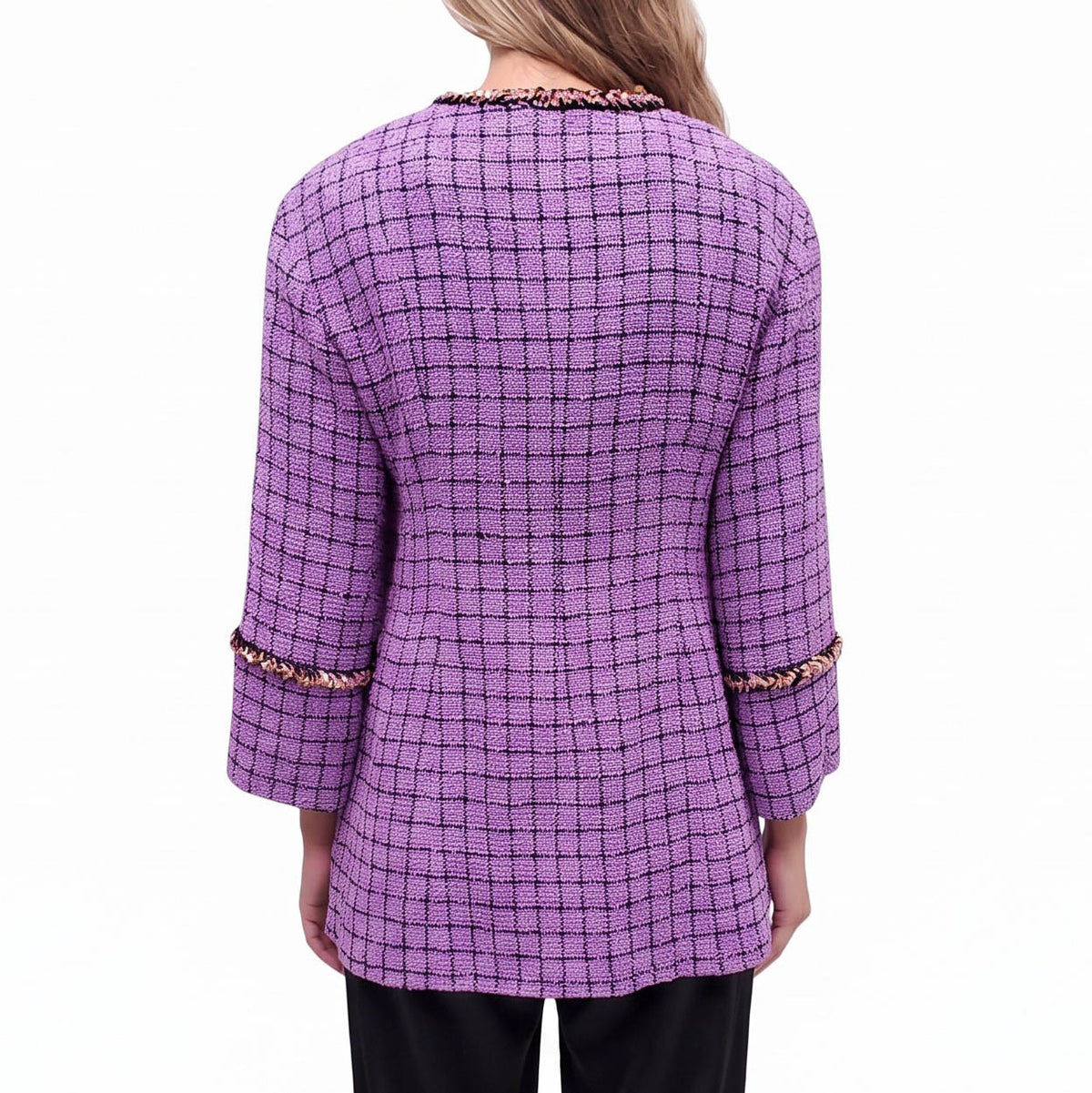 CHANEL PUPLE CHECK TWEED JACKET WITH SEQUINS - SIZE 40
