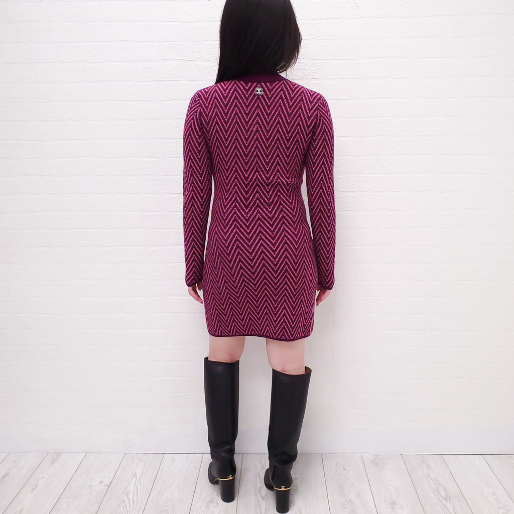 CHANEL PURPLE CHEVRON LOGO SWEATER DRESS - SIZE 36