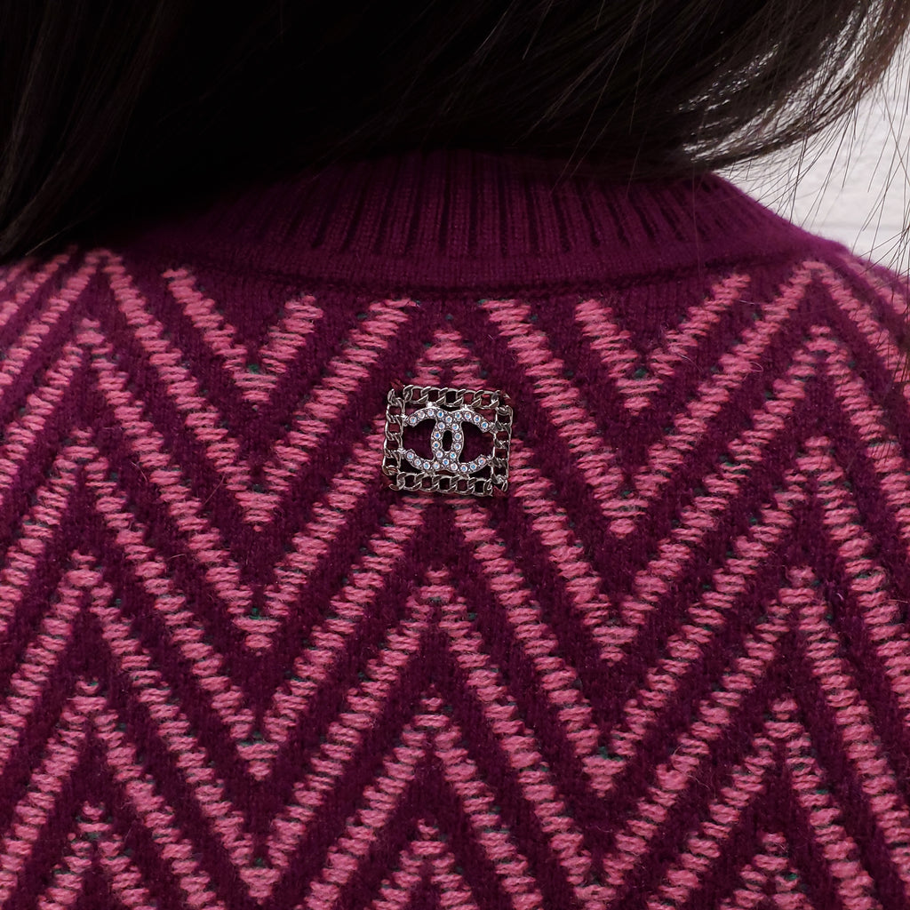 CHANEL PURPLE CHEVRON LOGO SWEATER DRESS - SIZE 36