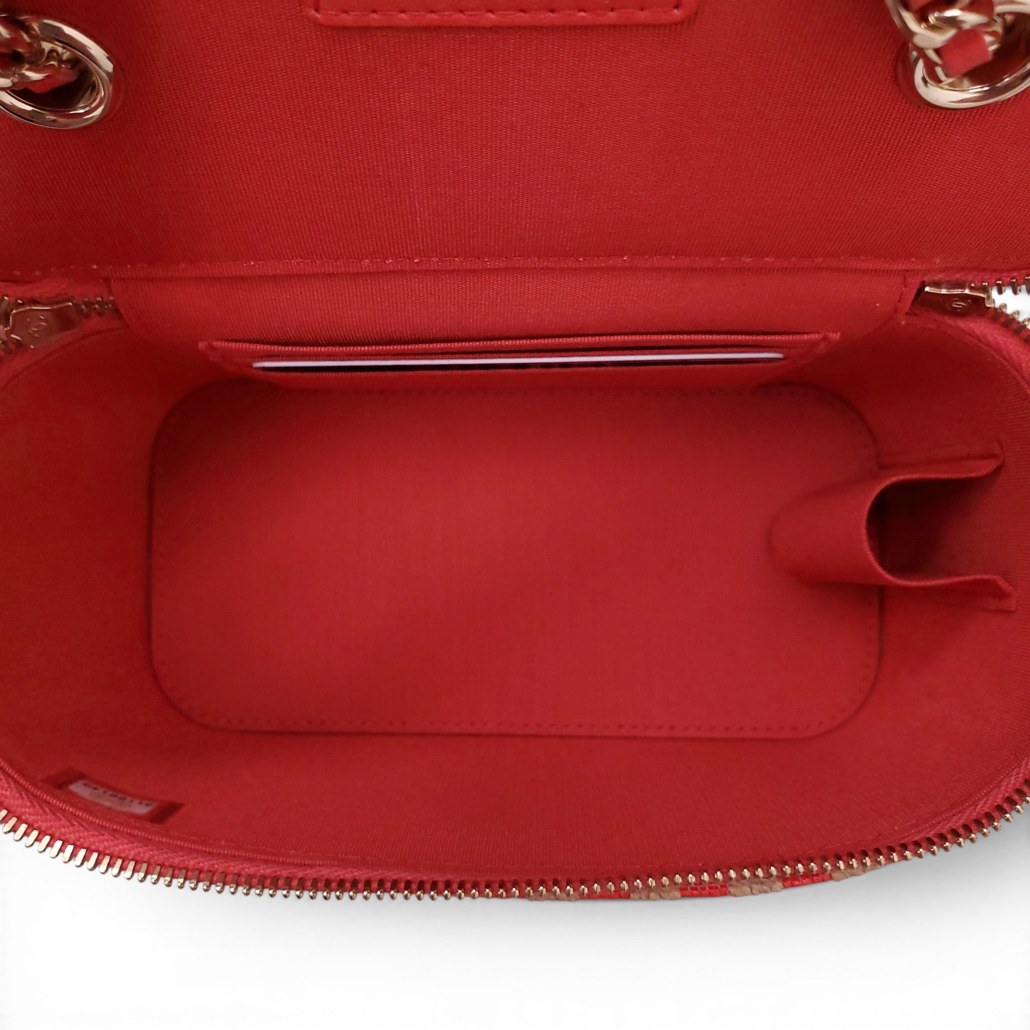 CHANEL RAFFIA STRIPED SMALL VANITY CASE WITH CHAIN