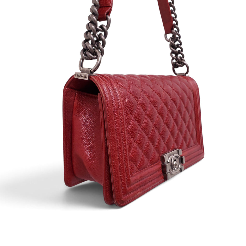CHANEL RED CAVIAR BOY BAG