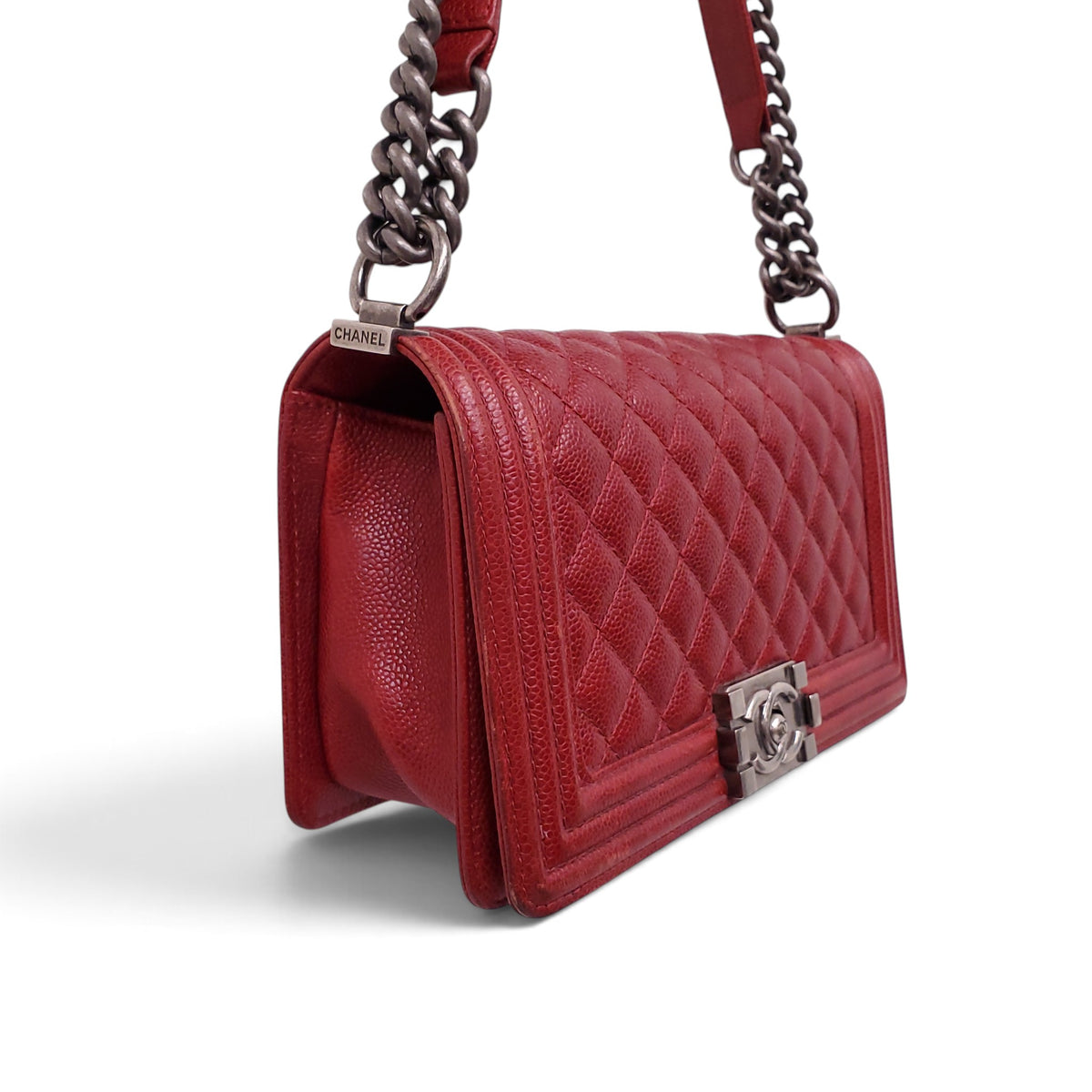 CHANEL RED CAVIAR BOY BAG