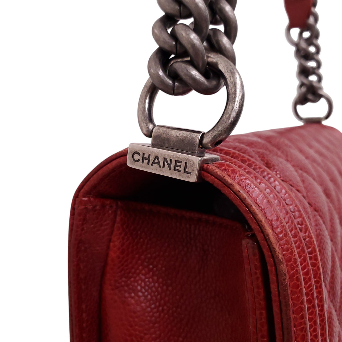 CHANEL RED CAVIAR BOY BAG
