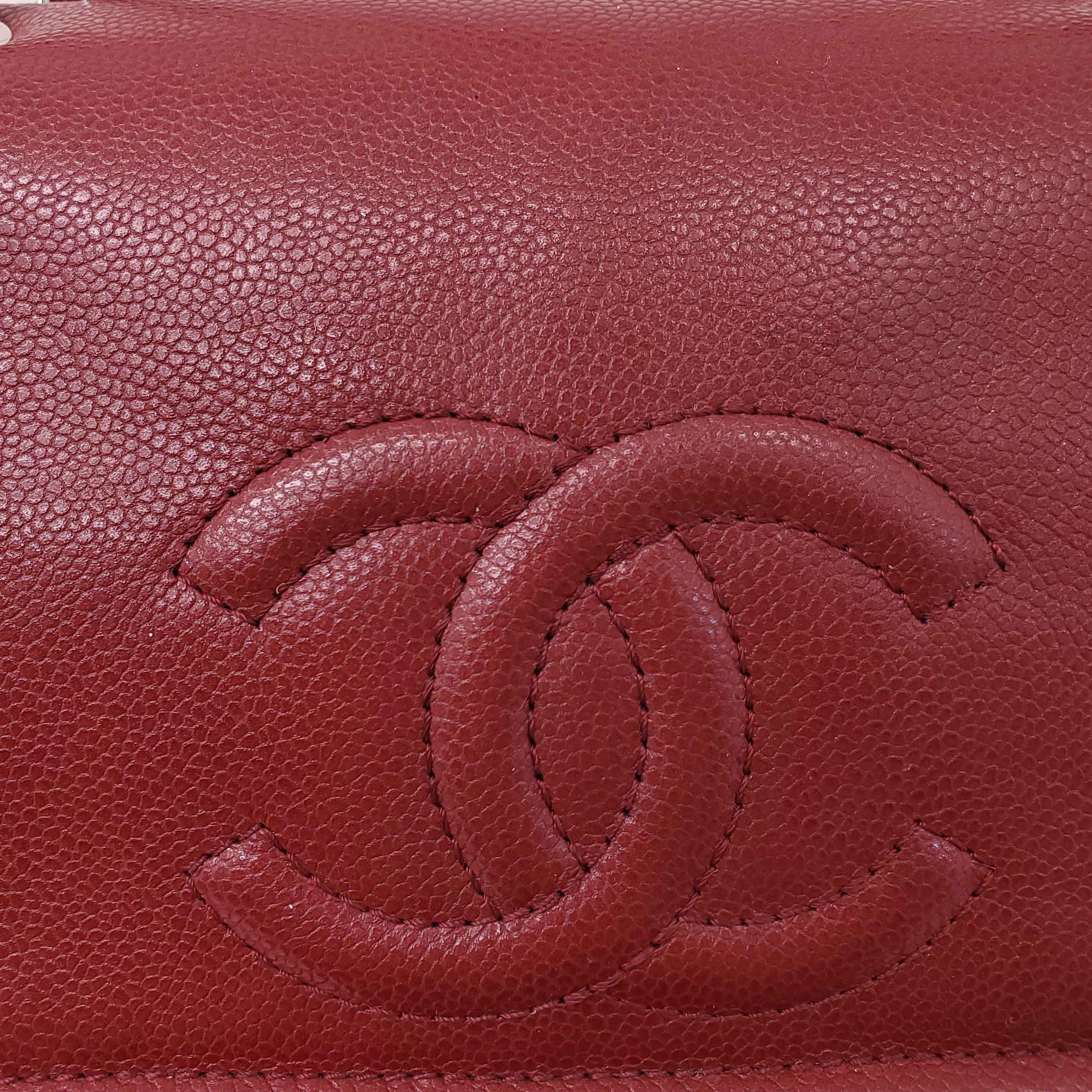 CHANEL RED CAVIAR LEATHER 'TIMELESS CC FLAP' BAG