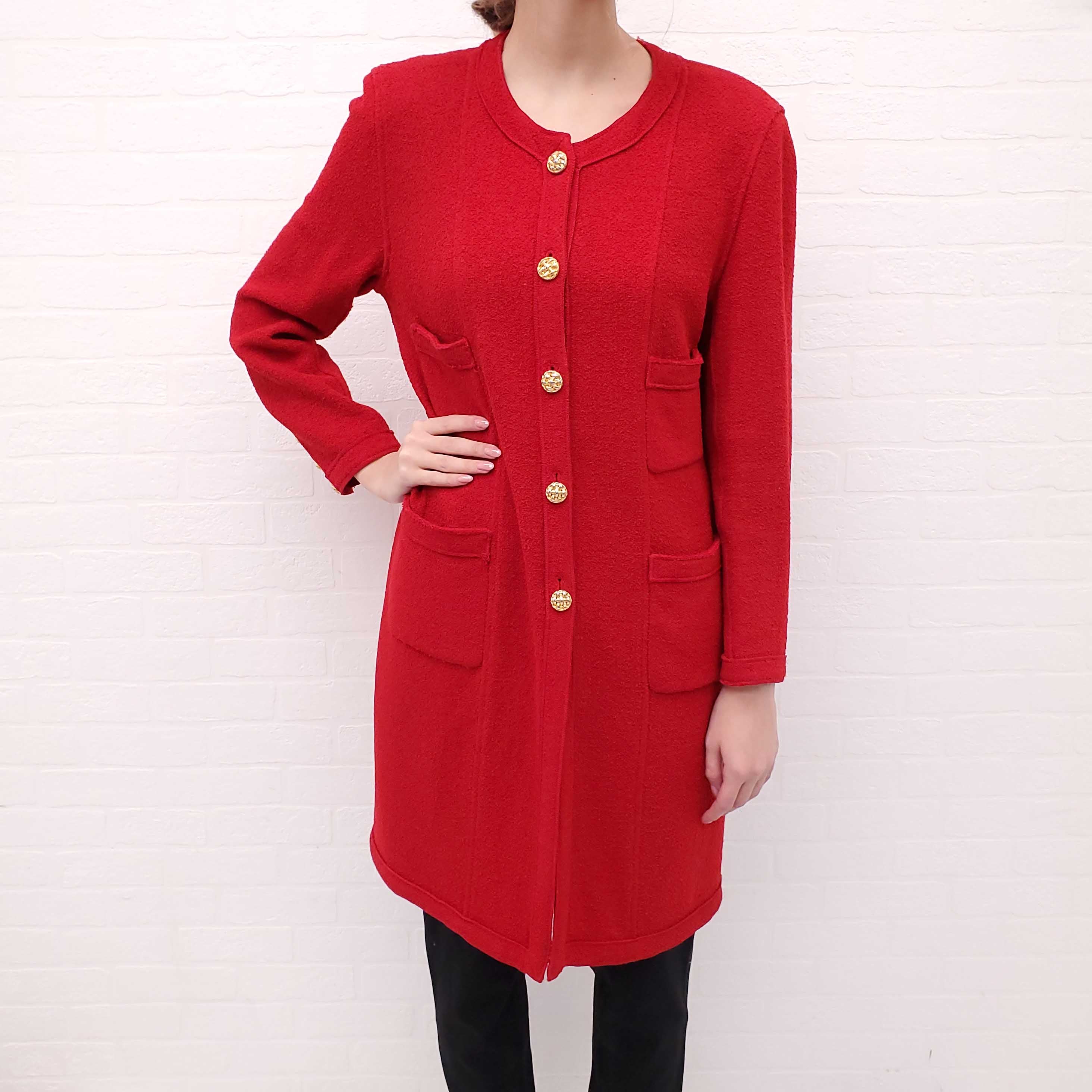 CHANEL RED COAT WITH GOLD BUTTONS - SIZE 40