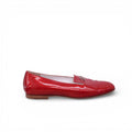 CHANEL RED PATENT FLATS WITH CRYSTAL CC LOGO - SIZE 38.5