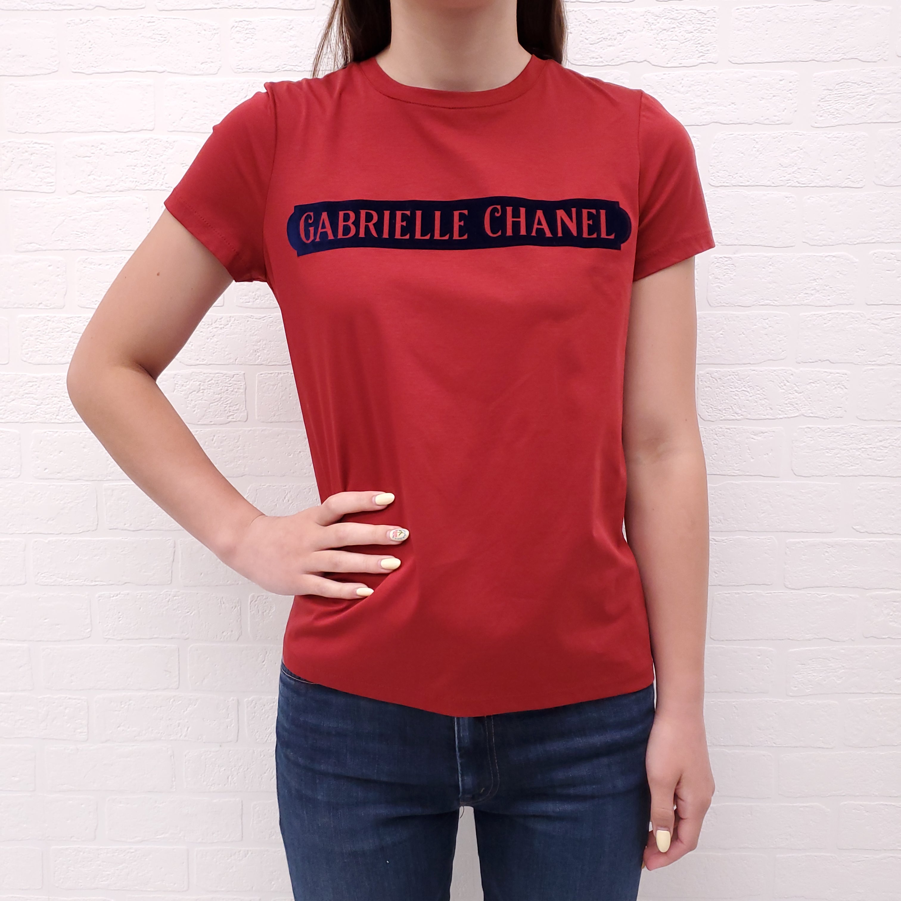 CHANEL RED ‘GABRIELLE’ LOGO SHORT SLEEVE T-SHIRT - SIZE 36