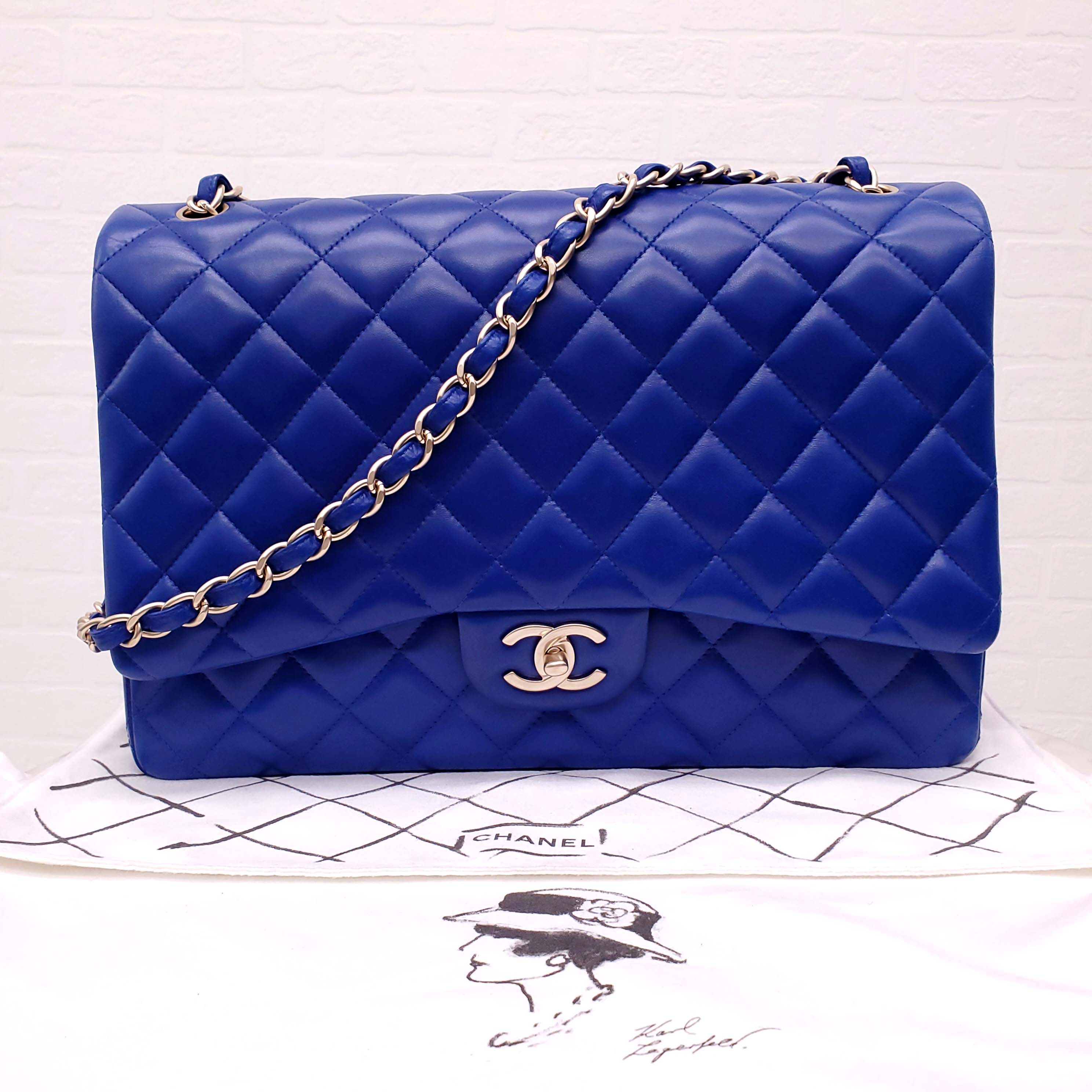CHANEL ROYAL BLUE JUMBO QUILTED LAMBSKIN DOUBLE FLAP BAG