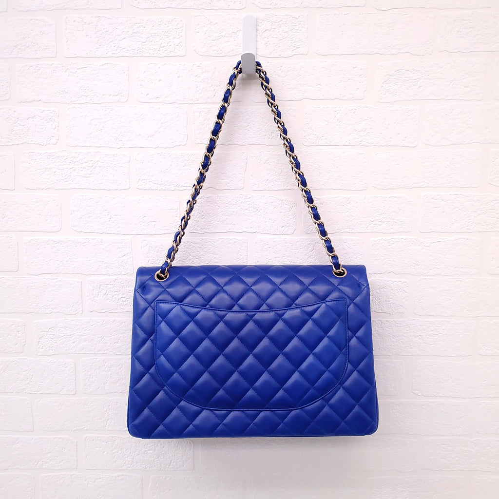 CHANEL ROYAL BLUE JUMBO QUILTED LAMBSKIN DOUBLE FLAP BAG