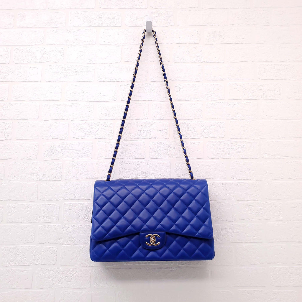CHANEL ROYAL BLUE JUMBO QUILTED LAMBSKIN DOUBLE FLAP BAG