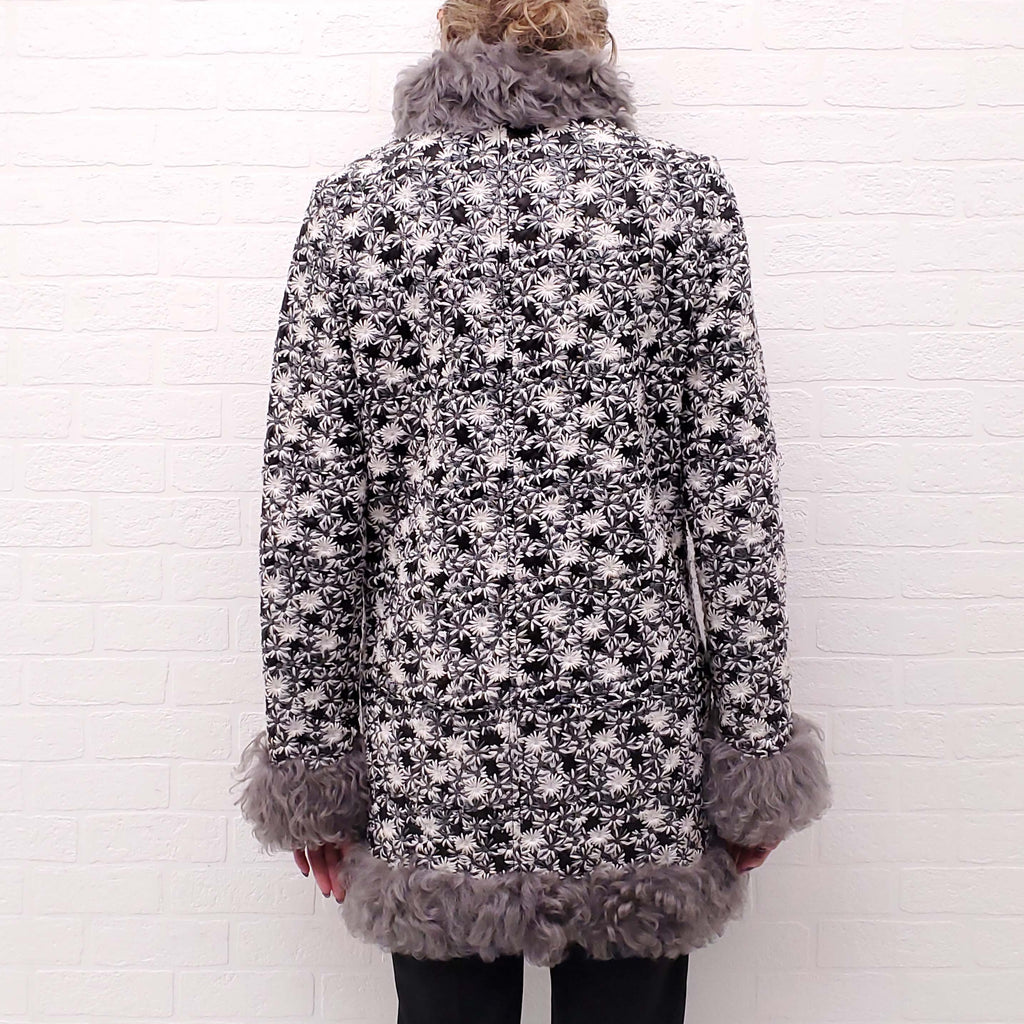 CHANEL RUNWAY LEATHER AND FUR FLORAL EMBROIDERED JACKET - SIZE 38