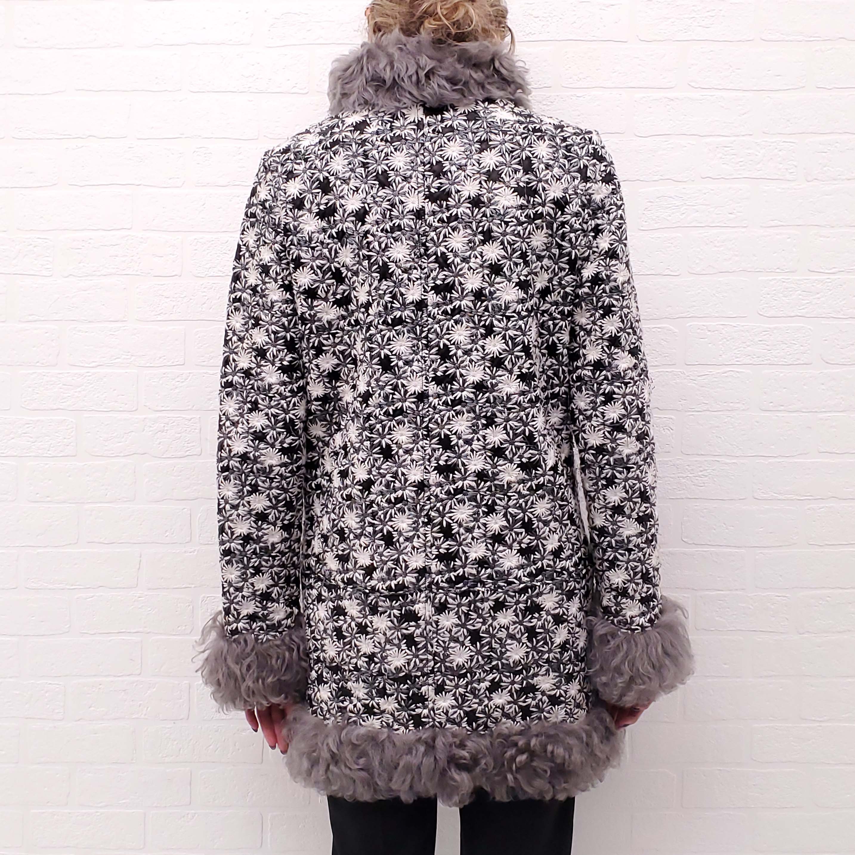 CHANEL RUNWAY LEATHER AND FUR FLORAL EMBROIDERED JACKET - SIZE 38