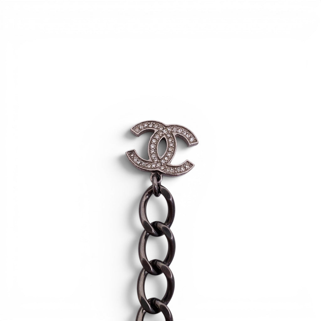 CHANEL SILVER CHAIN AND CRYSTAL CHOKER NECKLACE