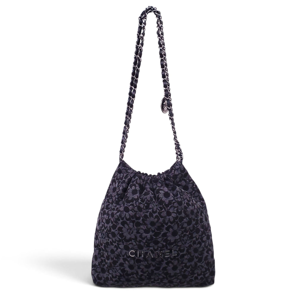 CHANEL SMALL DENIM 22 HOBO FLORAL PATTERN