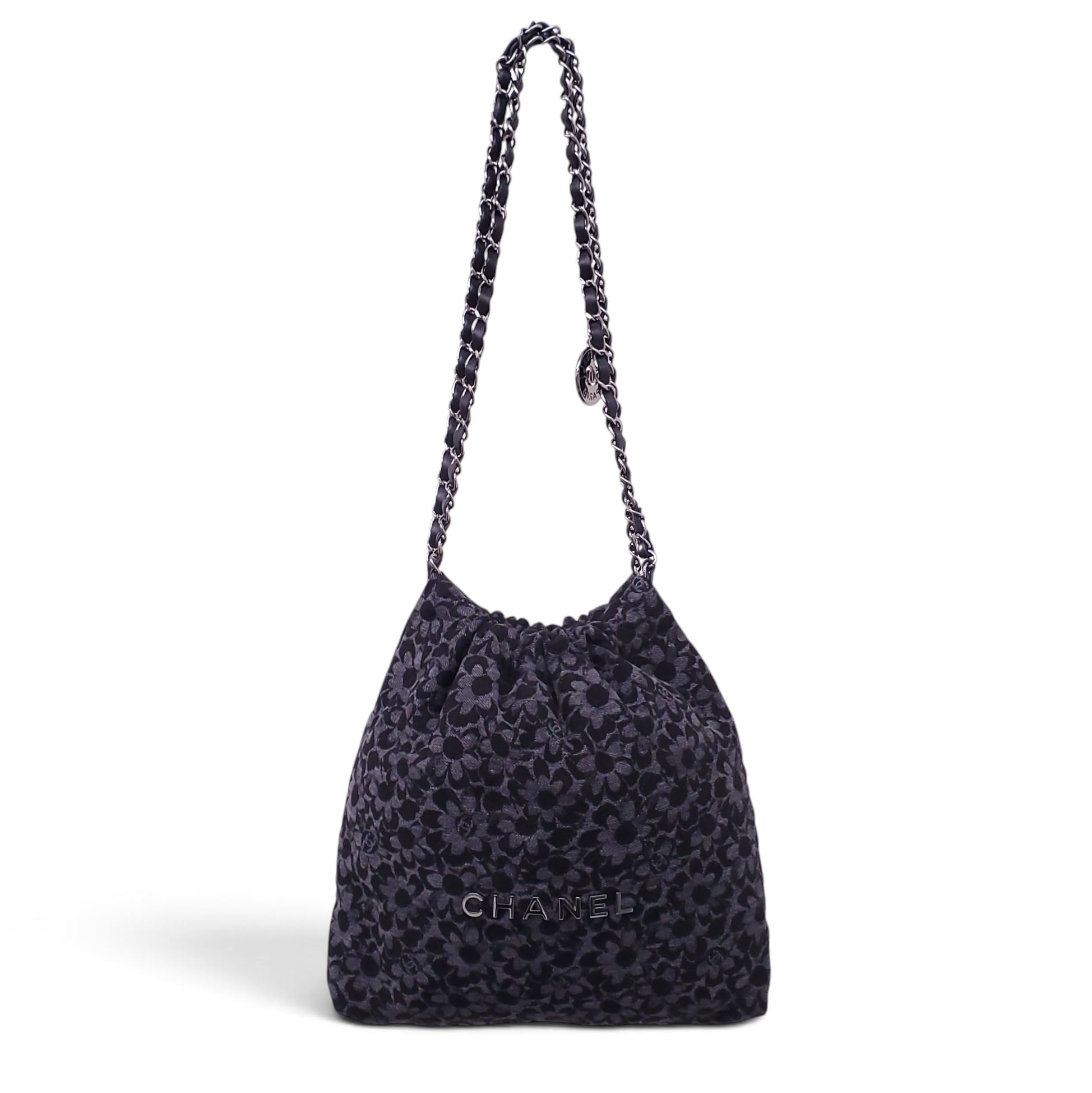 CHANEL SMALL DENIM 22 HOBO FLORAL PATTERN