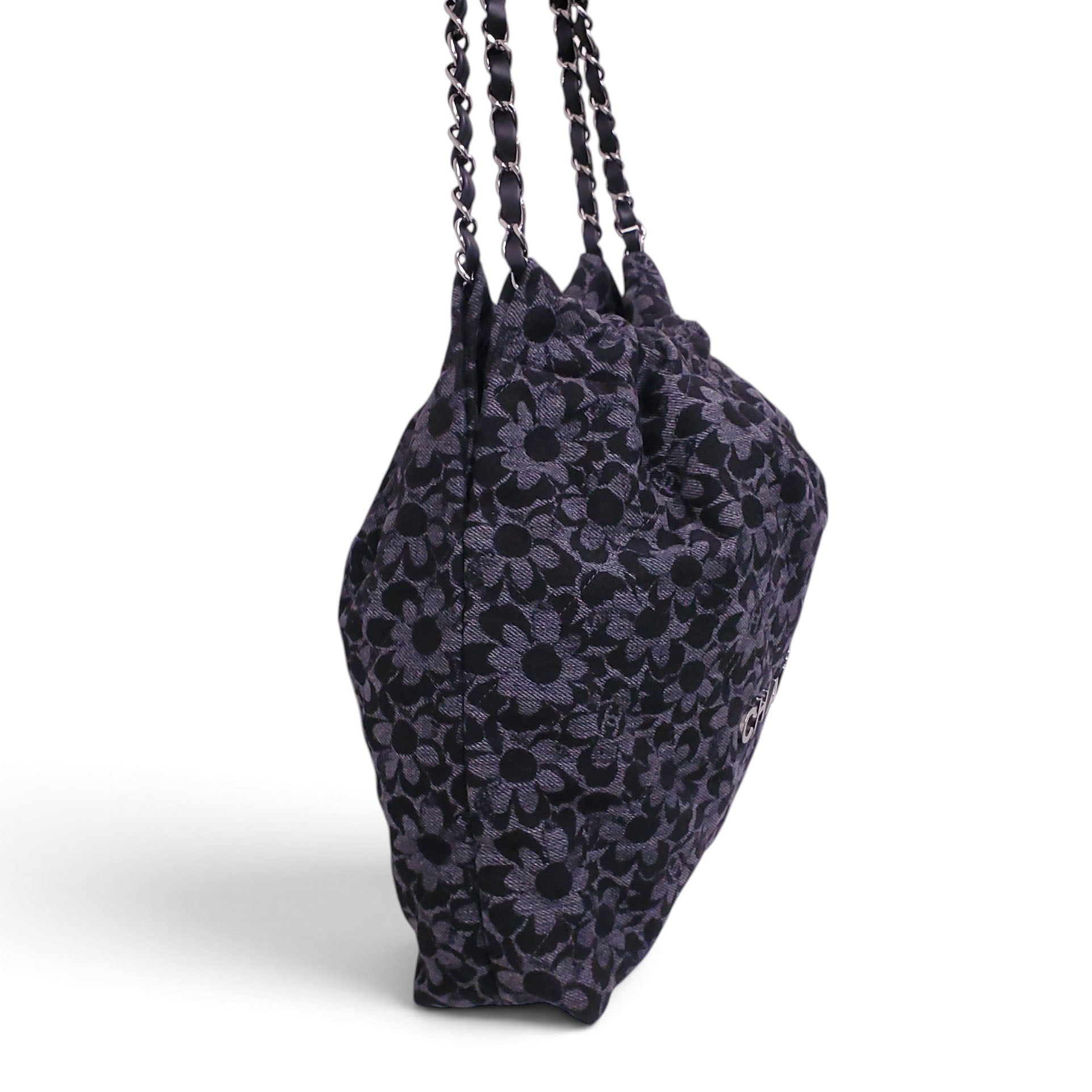 CHANEL SMALL DENIM 22 HOBO FLORAL PATTERN
