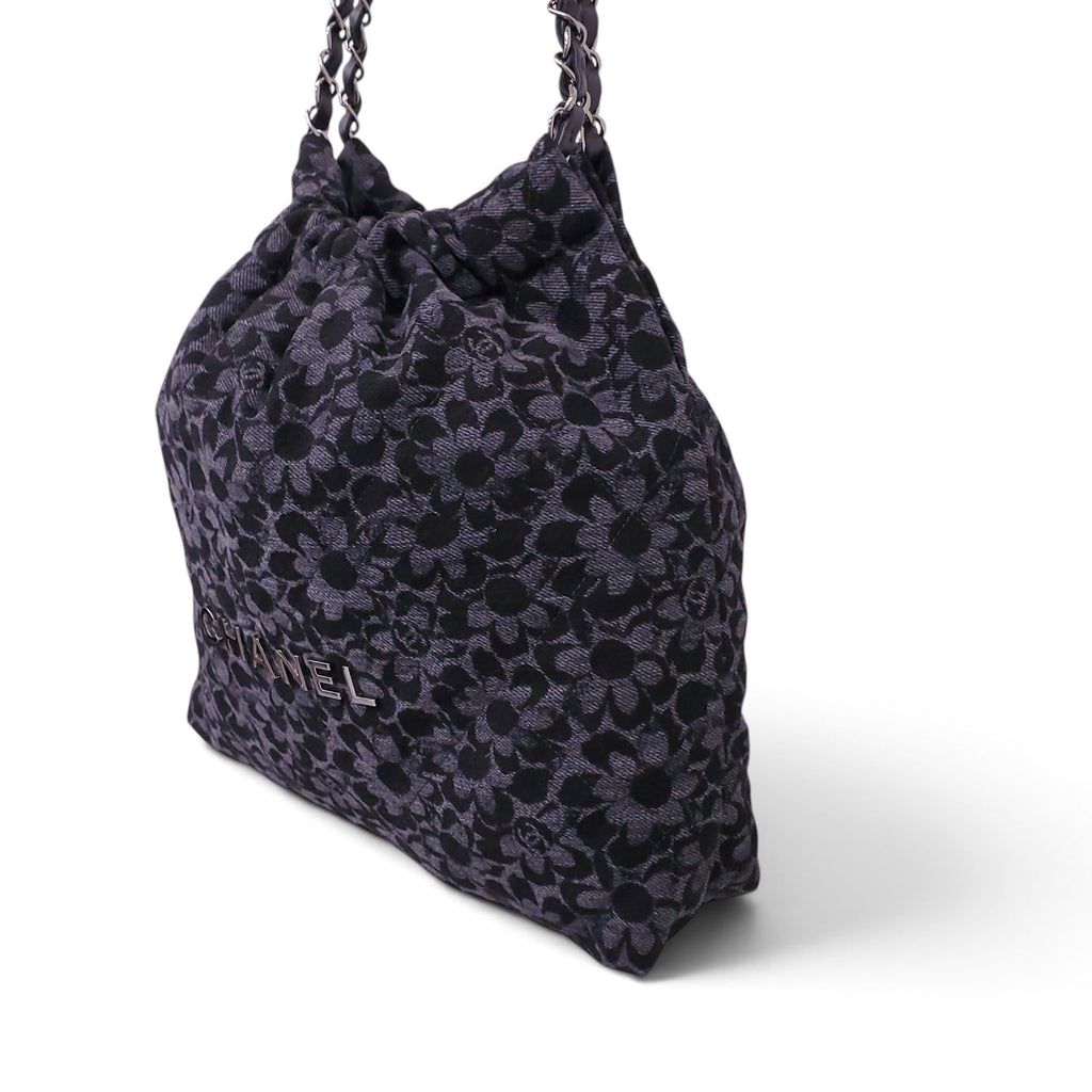 CHANEL SMALL DENIM 22 HOBO FLORAL PATTERN