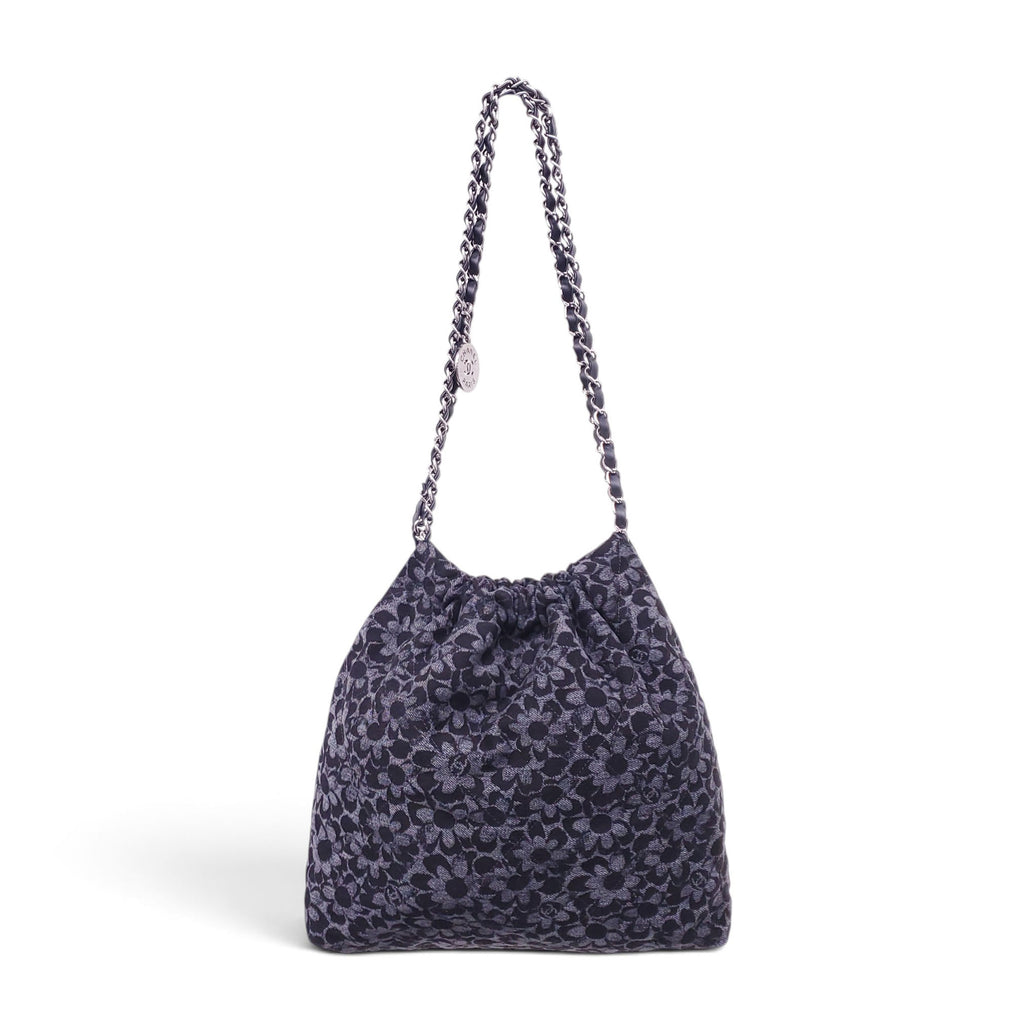 CHANEL SMALL DENIM 22 HOBO FLORAL PATTERN