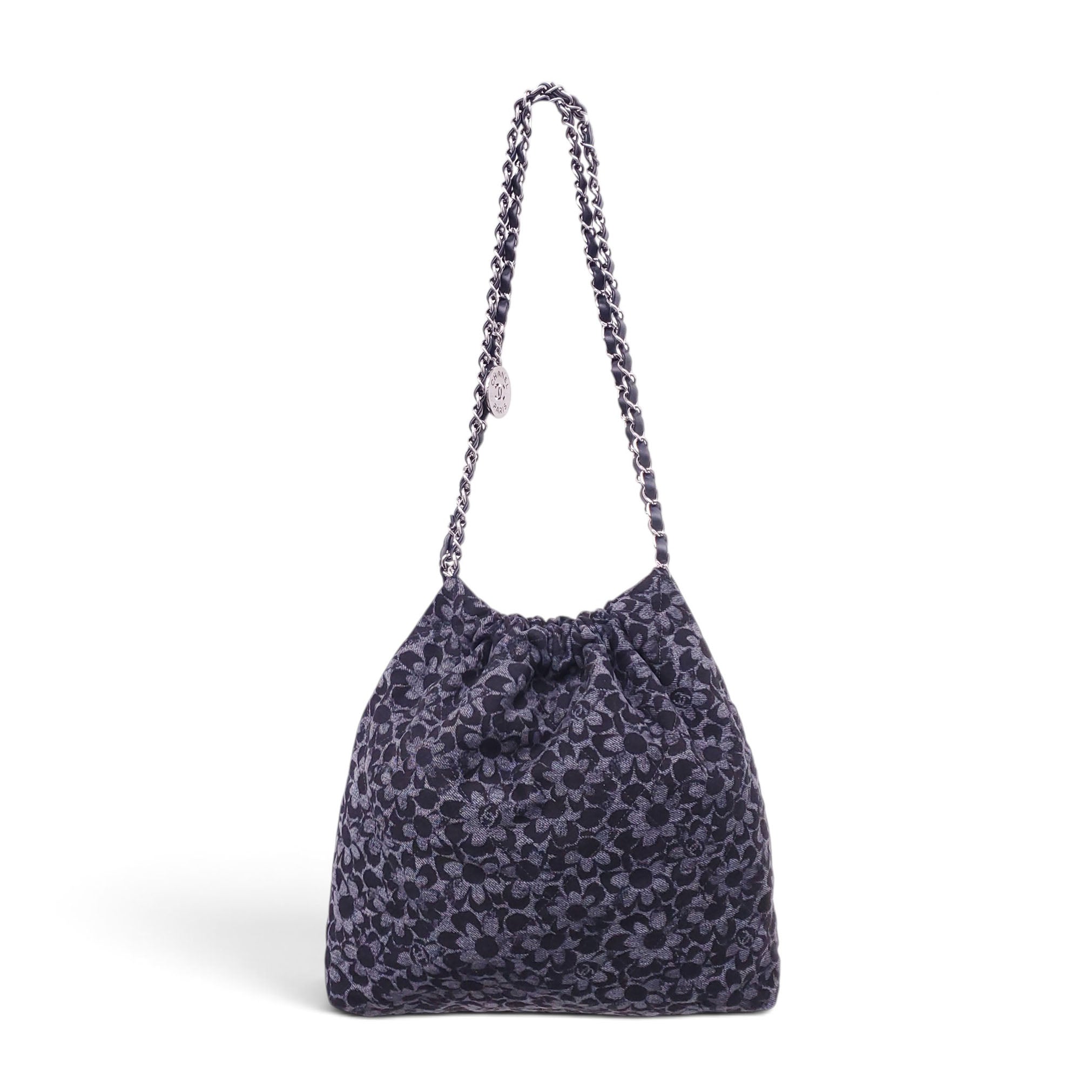 CHANEL SMALL DENIM 22 HOBO FLORAL PATTERN