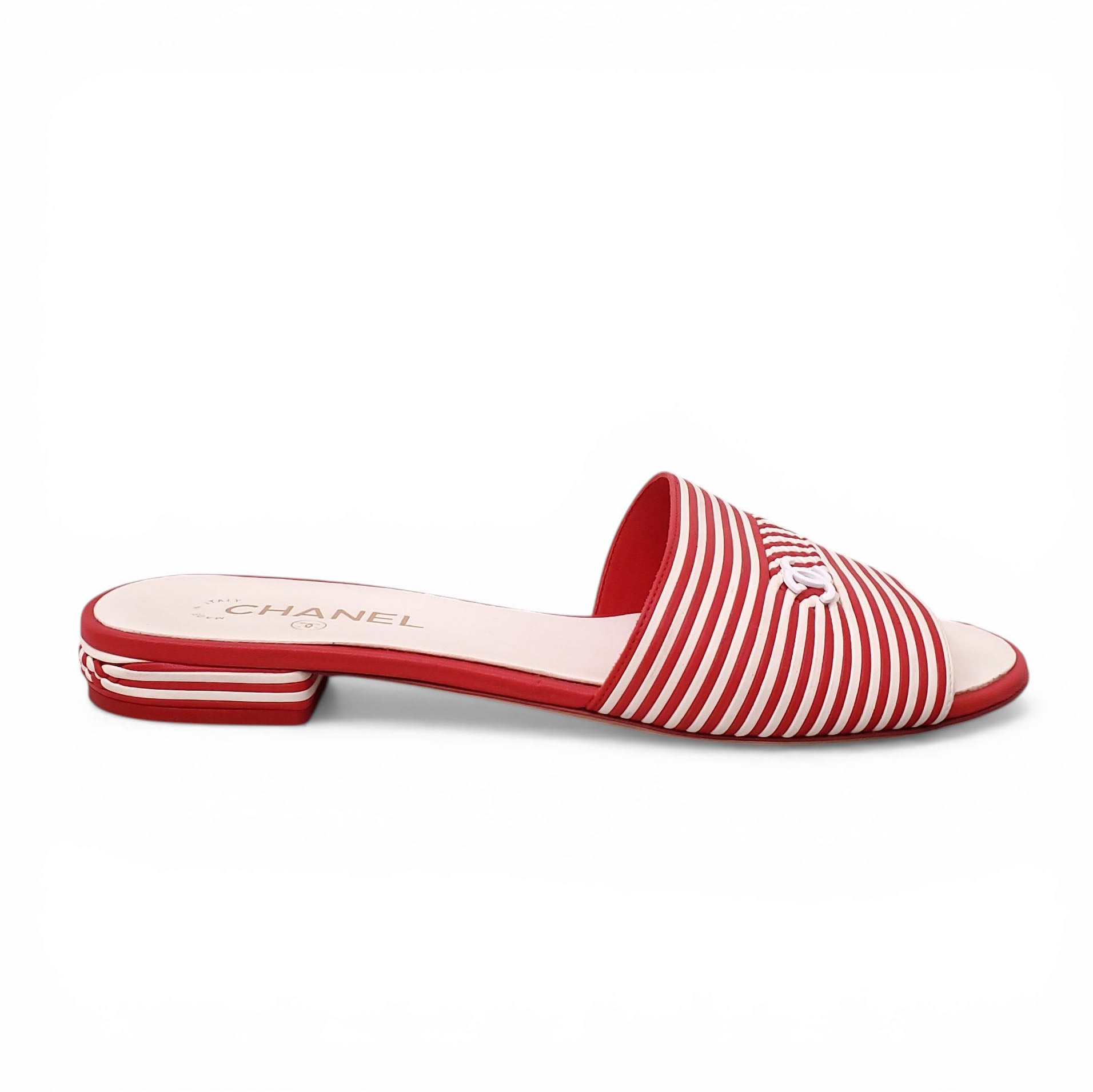 CHANEL STRIPED LOGO SLIDES - SIZE 41