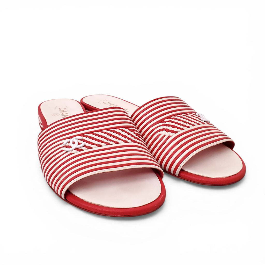 CHANEL STRIPED LOGO SLIDES - SIZE 41