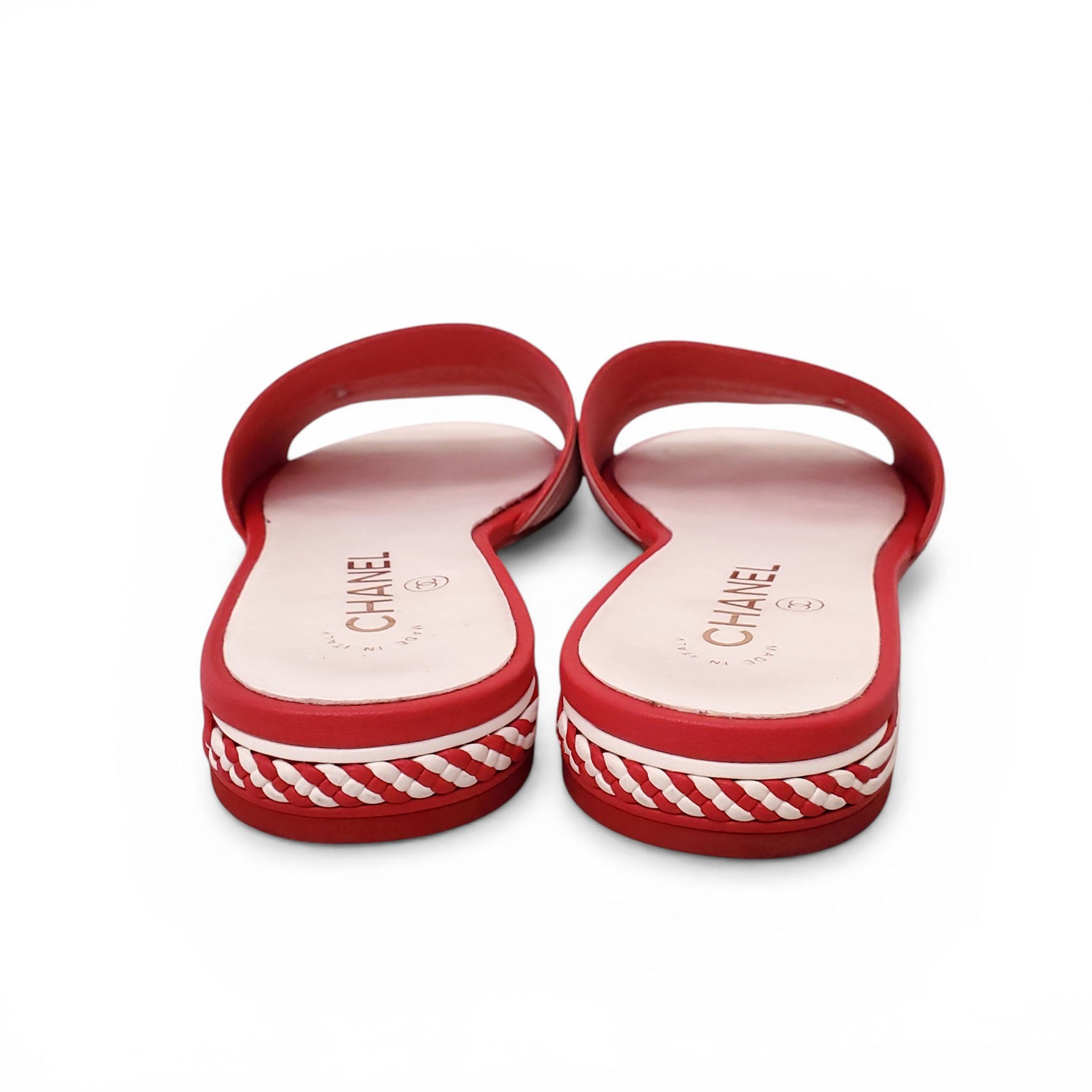 CHANEL STRIPED LOGO SLIDES - SIZE 41