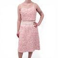 CHANEL S/S 2002 PINK POLKA DOT RUCHED PATTERNED DRESS WITH LACE AND LOGO DETAIL - SIZE 40