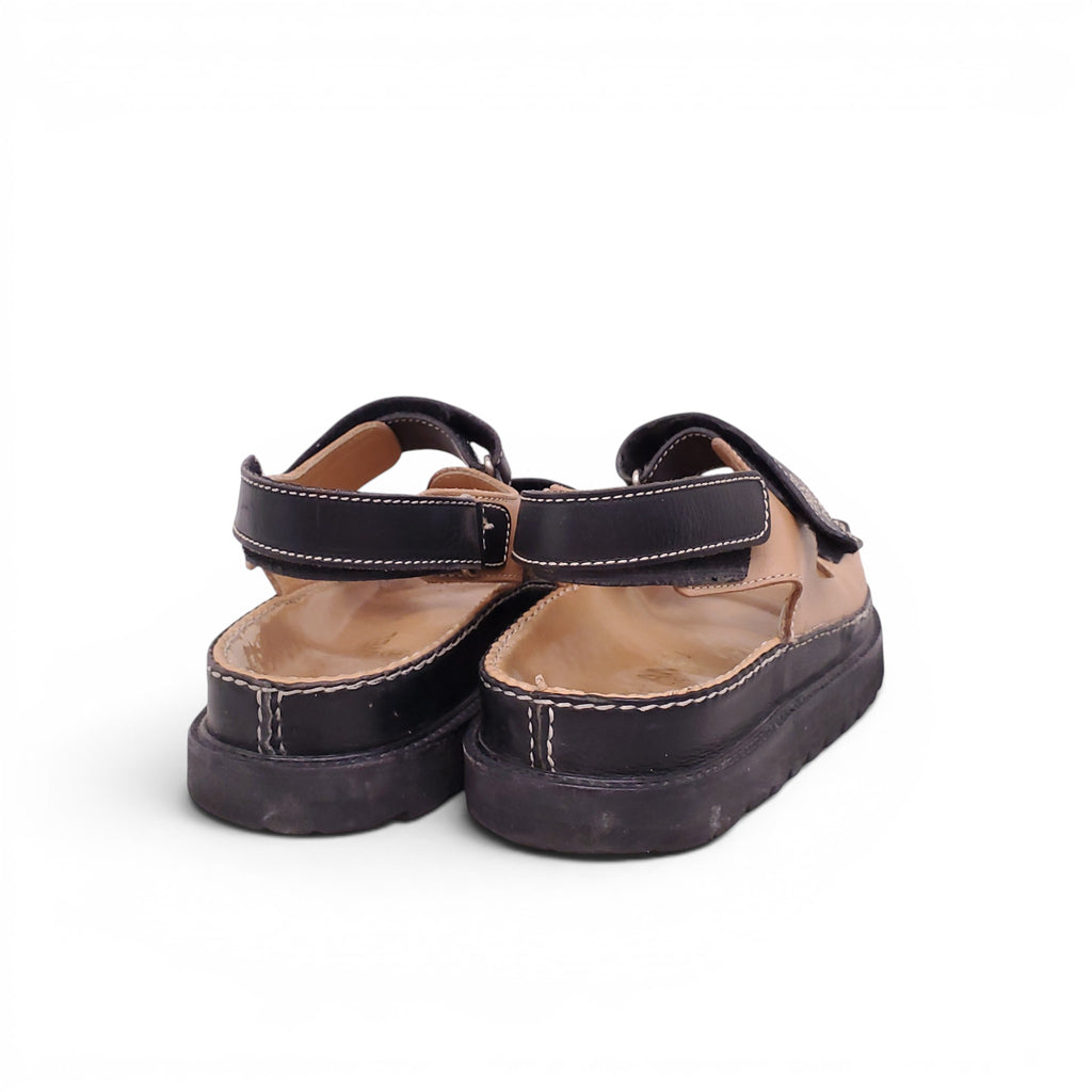CHANEL TAN AND BLACK LOGO DAD SANDALS - SIZE 38
