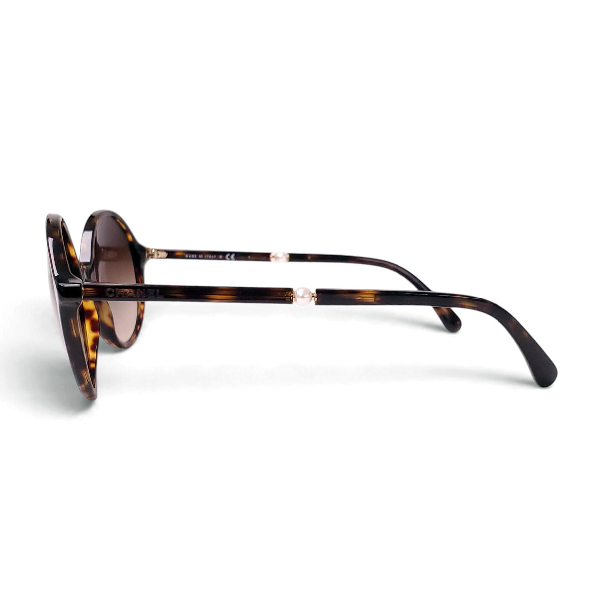 CHANEL TORTOISE SHELL SUNGLASSES WITH PEARL DETAIL