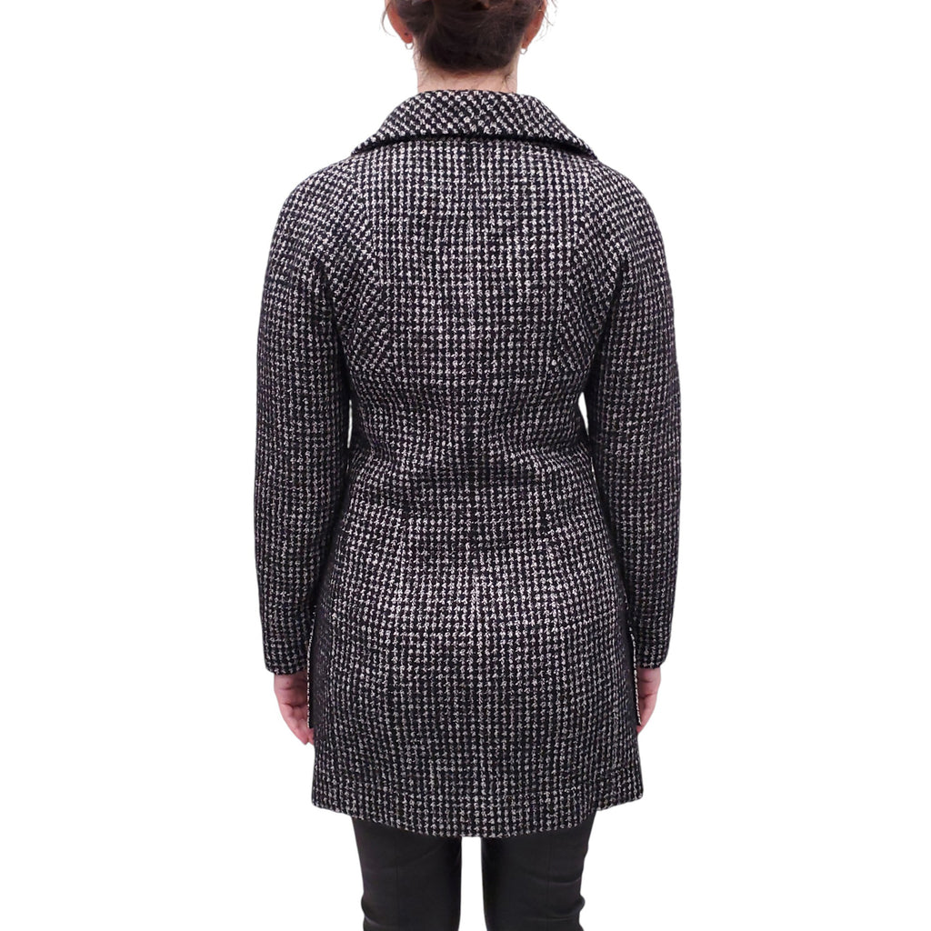 CHANEL TWEED BLACK AND WHITE COAT WITH LION BUTTONS - SIZE 38