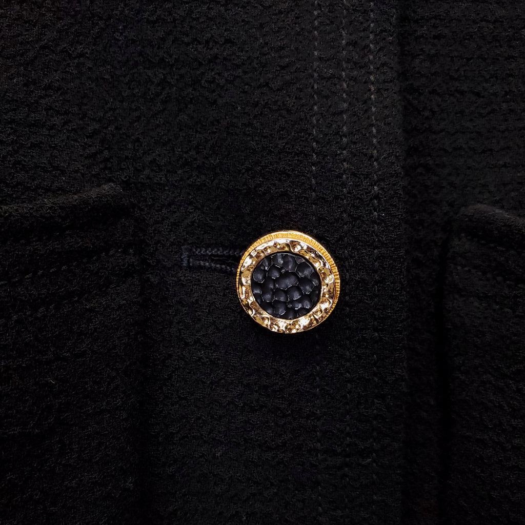 CHANEL TWEED JACKET WITH MATCHING SKIRT WITH GOLD LOGO BUTTONS - SIZE 42