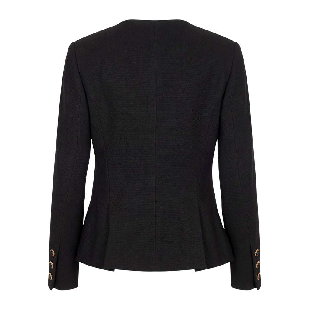 CHANEL TWEED JACKET WITH MATCHING SKIRT WITH GOLD LOGO BUTTONS - SIZE 42