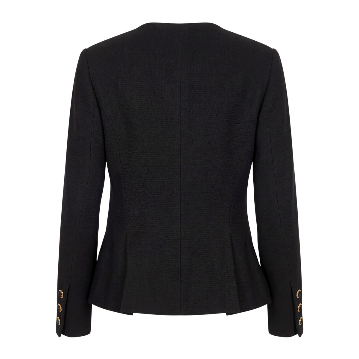 CHANEL TWEED JACKET WITH MATCHING SKIRT WITH GOLD LOGO BUTTONS - SIZE 42