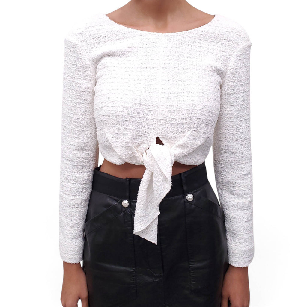 CHANEL TWEED TOP WITH CC & CRYSTAL LOGO BUTTONS DOWN THE BACK - SIZE 34