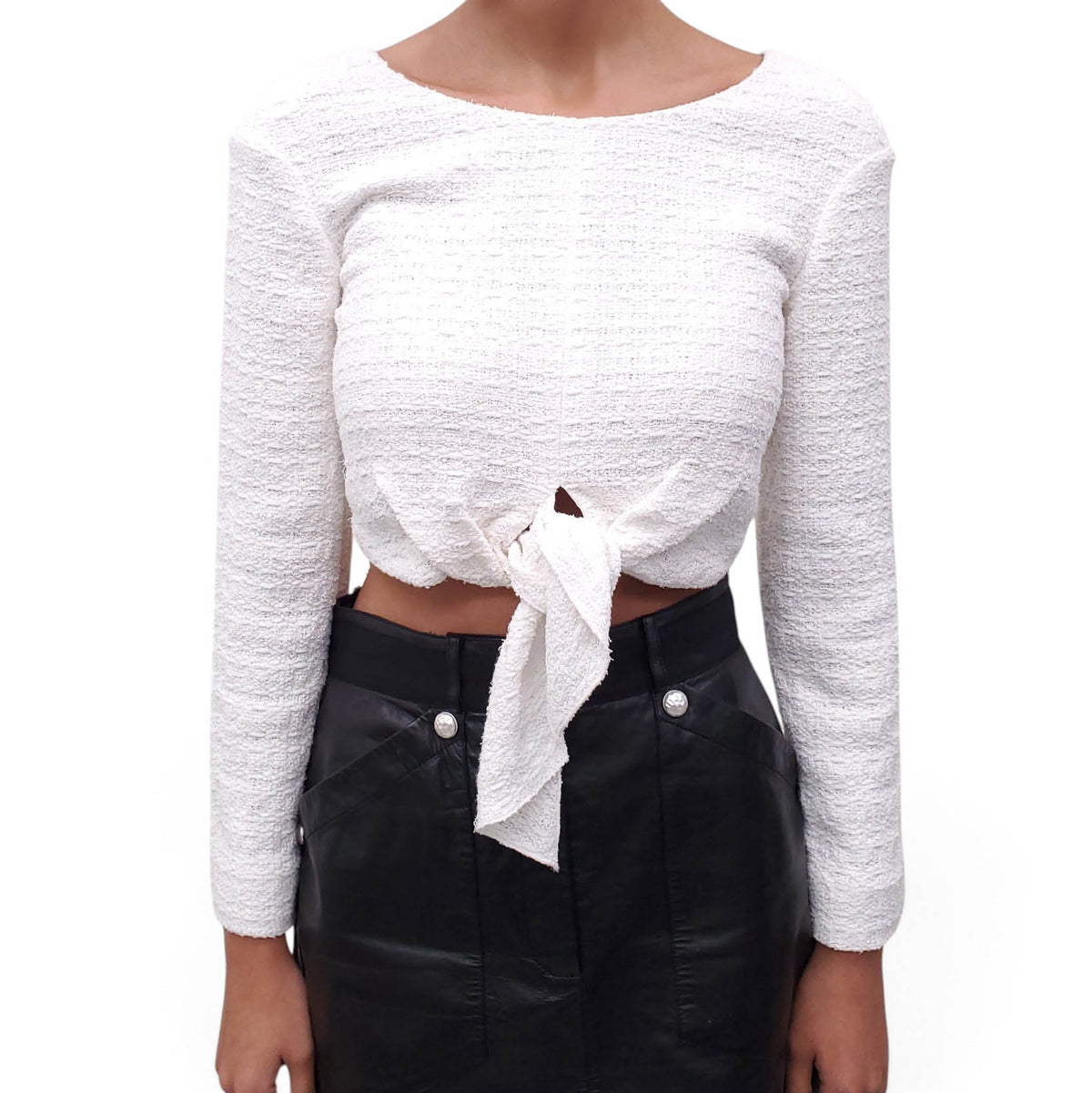 CHANEL TWEED TOP WITH CC & CRYSTAL LOGO BUTTONS DOWN THE BACK - SIZE 34