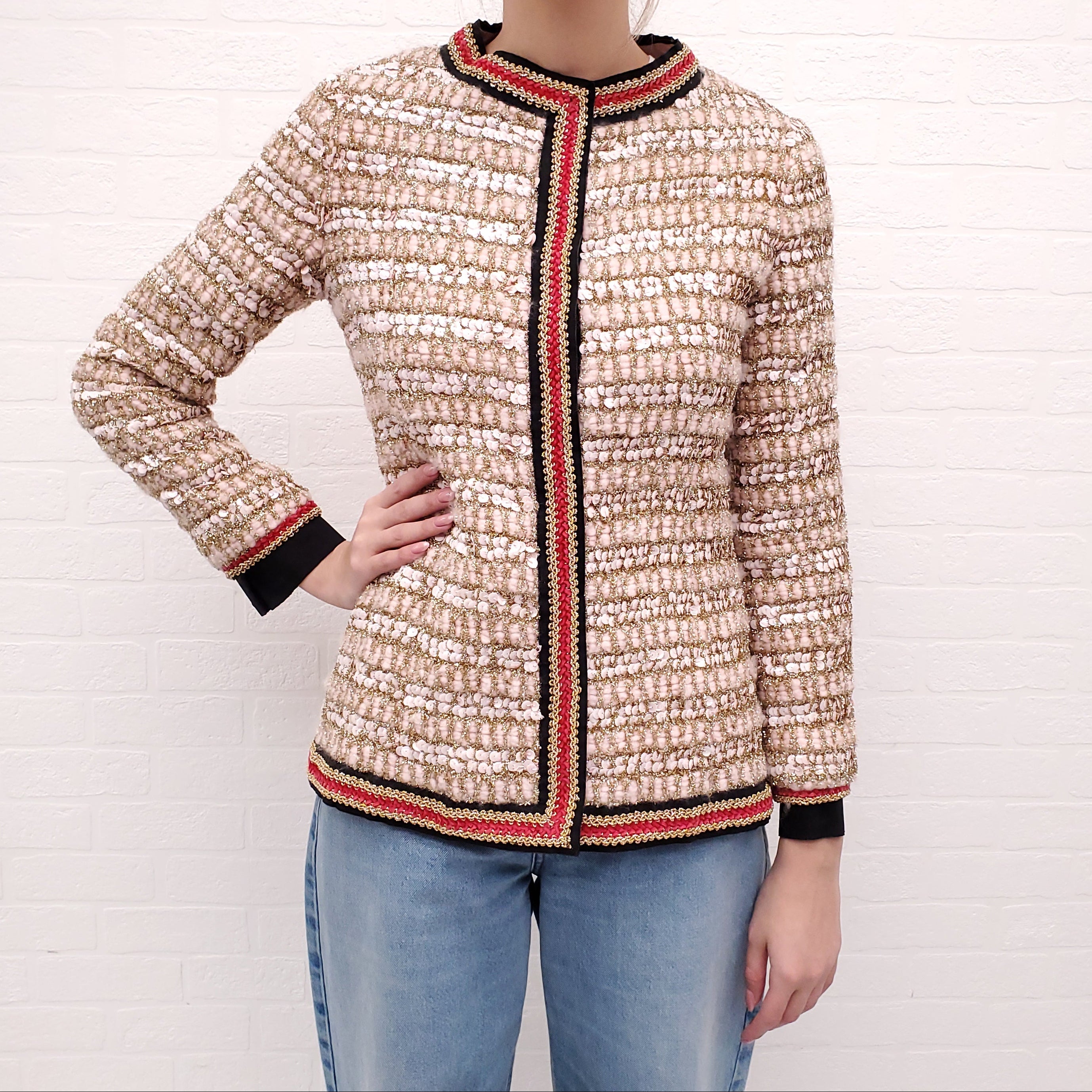 CHANEL VINTAGE 1960'S COLLECTABLE SEQUIN BLAZER - SIZE 38