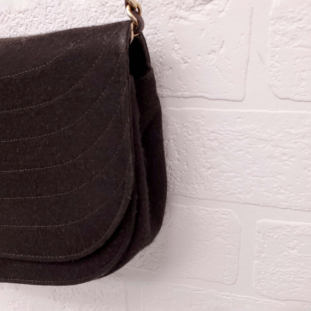 CHANEL VINTAGE BLACK FABRIC HALF MOON BAG