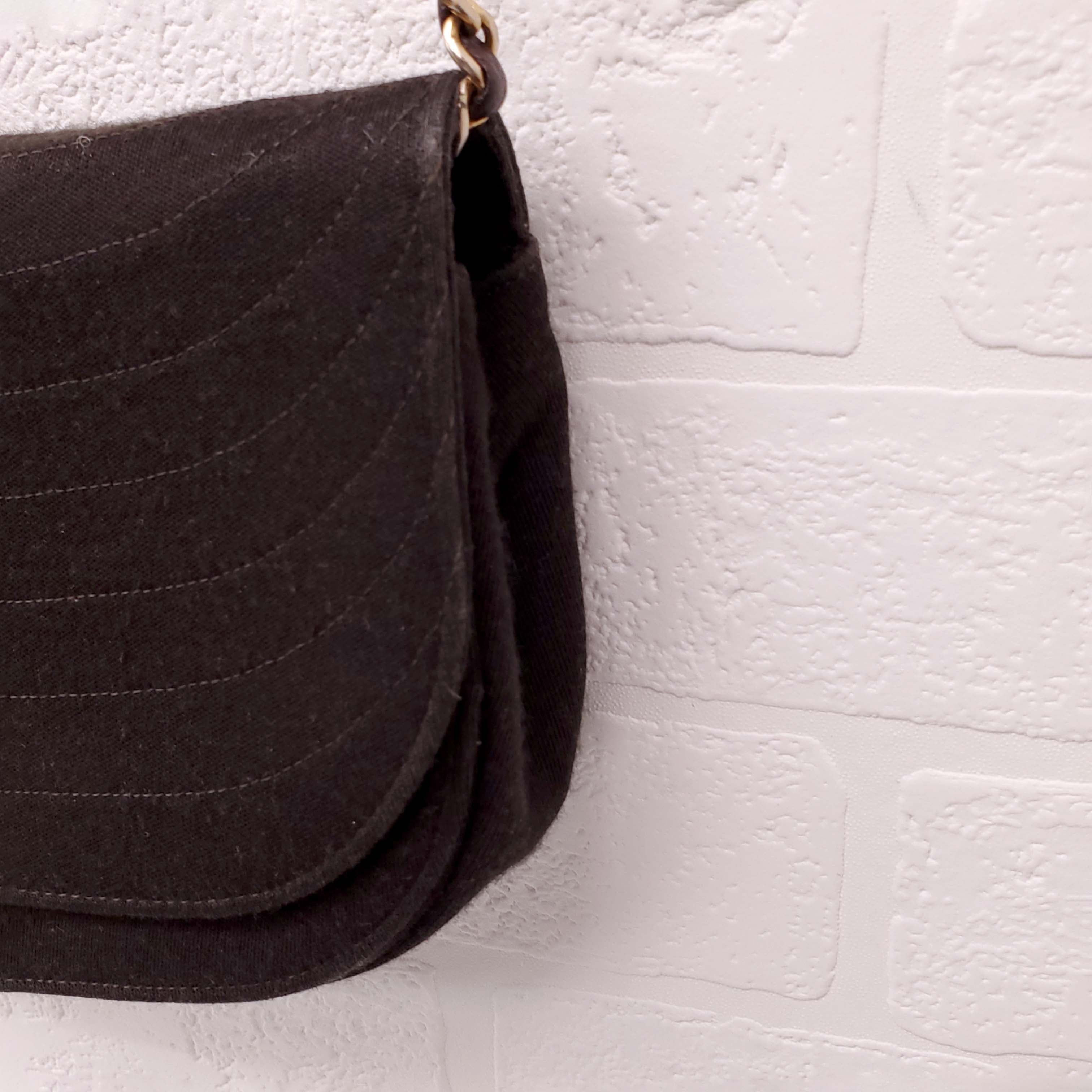 CHANEL VINTAGE BLACK FABRIC HALF MOON BAG