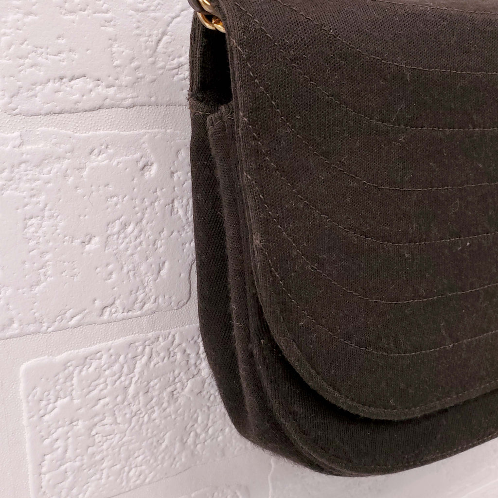 CHANEL VINTAGE BLACK FABRIC HALF MOON BAG