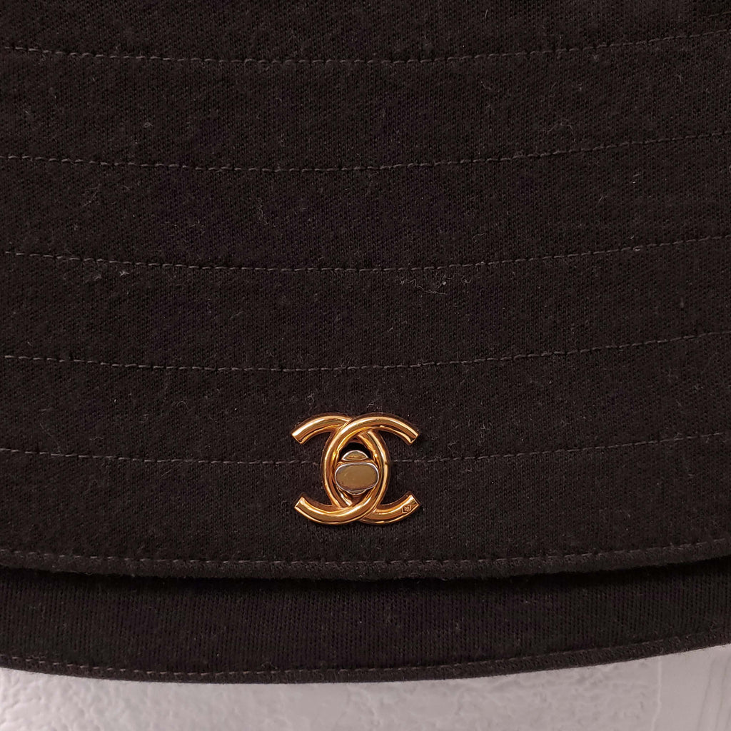 CHANEL VINTAGE BLACK FABRIC HALF MOON BAG