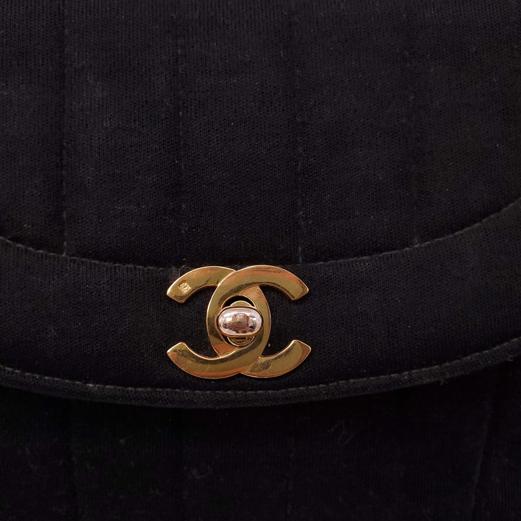 CHANEL VINTAGE BLACK FABRIC 'VERTICAL FLAP' BAG