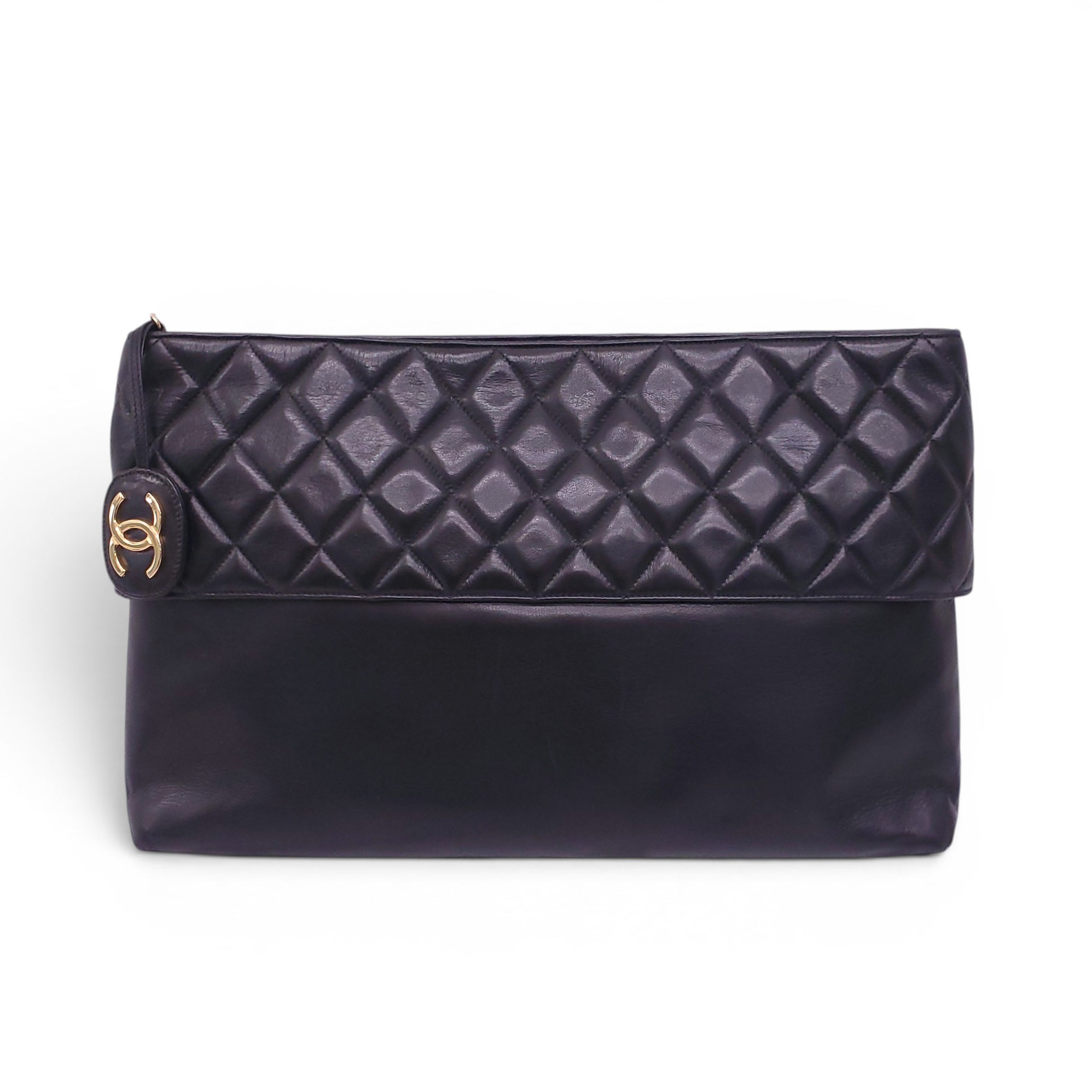 CHANEL VINTAGE BLACK QUILTED LEATHER CLUTCH