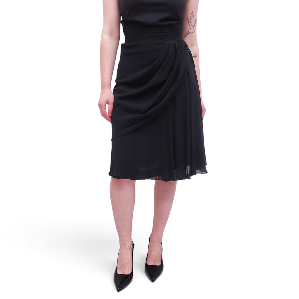 CHANEL VINTAGE BLACK SILK ROUCHED SKIRT - SIZE 40