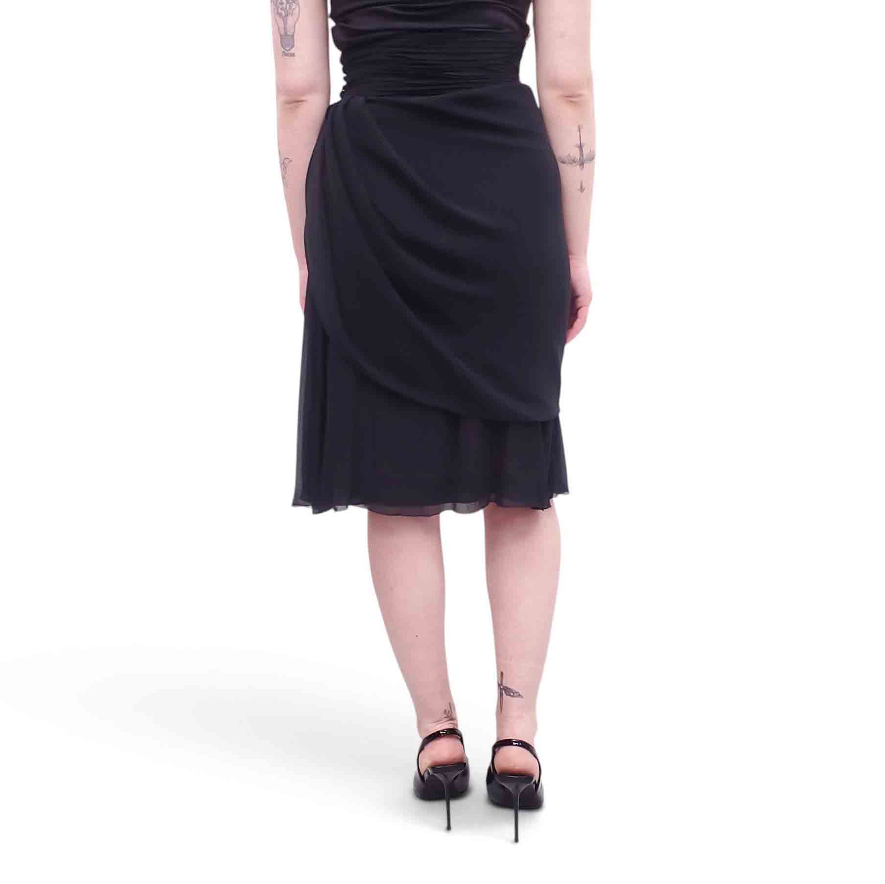 CHANEL VINTAGE BLACK SILK ROUCHED SKIRT - SIZE 40