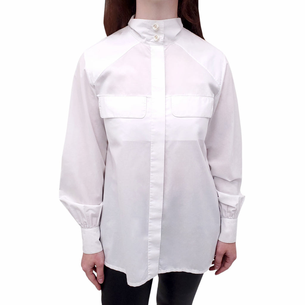 CHANEL WHITE COTTON LONG SLEEVE TOP - SIZE 36